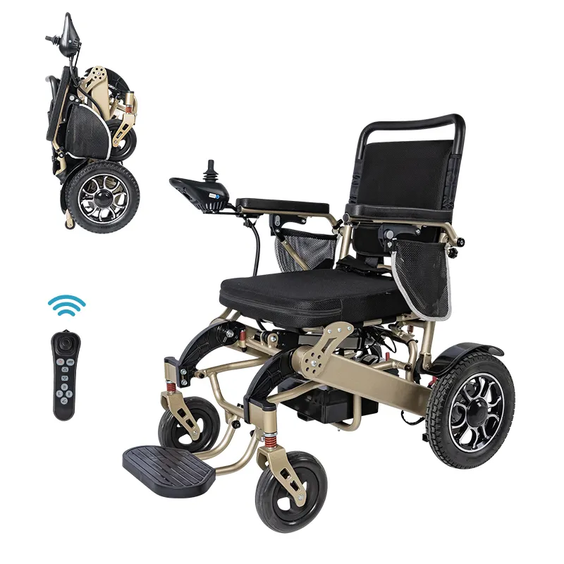 新しい色のアルミニウム製折りたたみ式E車椅子は、平面リチウム電池電動車椅子で運ぶことができます
