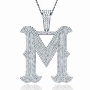 Collier Pendentif Lettre <span class=keywords><strong>M</strong></span> en Moissanite VVS, Argent 925 Plaqué Platine, Bijoux Hip Hop Personnalisés avec Nom, Vente en Gros Usine - Product Image 1