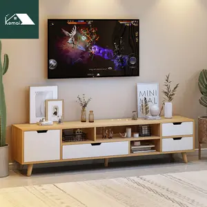 Tv Staat Moderne Luxe Media Console Moderne Tv-Kast Voor Woonkamer Massief Houten Poten Vloer Met Laden