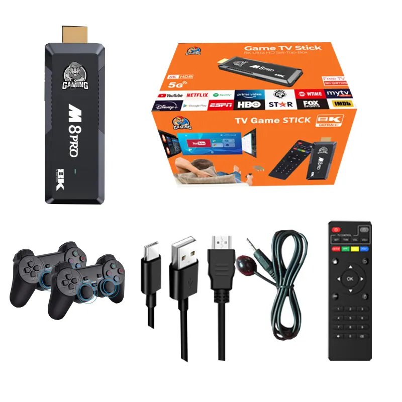 4K Game TV Stick M8 Pro Consola de videojuegos 2,4G Controlador inalámbrico Sistema dual Ver juegos de TV