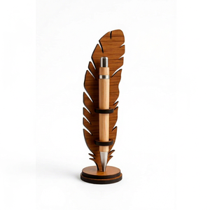 Support à stylos décoratif en forme de plume en bois avec stylo en bois pour bureau, maison - Product Image 1