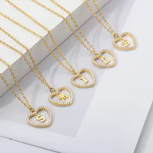 Top Selling 18k Gold Women's Diamond Necklace Heart Design with 316L Stainless Steel Chain Initial Makes Great Mama Gift