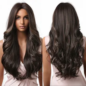 Factory inventory wholesale Long Brown Highlight Synthetic Wig for Black Women Natural Wavy Hair synthetic wigs wholesale prices