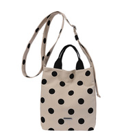 Tas Tote Mini Polka Dot Tekstur Linen Tas Tangan Wanita Tali Selempang yang Dapat Disesuaikan untuk Belanja Santai Sehari-hari