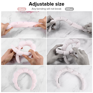Bandeaux en tissu éponge personnalisables avec logo, éponge bulle pour le visage, couleur unie, doux, pour spa, maquillage et soins de la peau pour femmes - Product Image 4