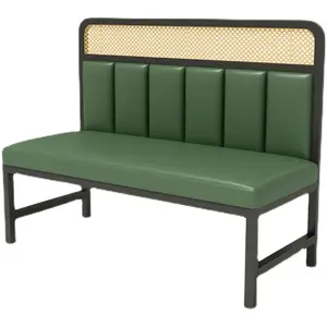 2024 YOUTAI wholesale modern simple dark green iron wrought frame booths chairs and stone tables for restaurant