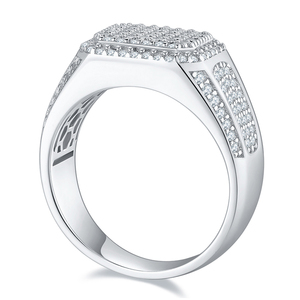 Lustro elegante Chunky 925 Sllver placcato oro bianco Melee D White VVS Moissanite Diamond <span class=keywords><strong>Ring</strong></span> Wedding for <span class=keywords><strong>Men</strong></span> - Product Image 4
