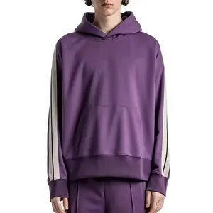 Custom Heavyweight Blank Purple Striped Drop Shoulder Hoodie Men Boxy Fit Hoodies For Fall