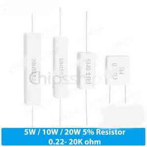 Résistance filaire en céramique 5W 10W 20 W, 0.1 0.15 0.5 2 15 20 25 30 33 100 330 1K 20K <span class=keywords><strong>Ohm</strong></span> 5 <span class=keywords><strong>10</strong></span> 20 Watt résistance au ciment <span class=keywords><strong>10</strong></span> pièces/paquet - Product Image 2
