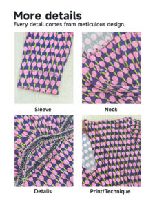 Abito Lungo da Donna <span class=keywords><strong>con</strong></span> Stampa Geometrica Rosa e Nera, Maniche <span class=keywords><strong>a</strong></span> <span class=keywords><strong>Tre</strong></span> <span class=keywords><strong>Quarti</strong></span>, Vita <span class=keywords><strong>con</strong></span> Perline, Stile Vintage Chic per Occasioni Casual e Formali - Product Image 5