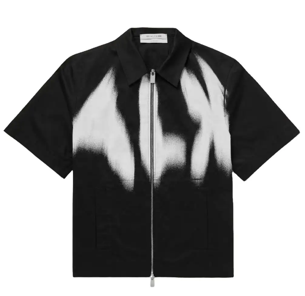 디지털 프린트 남성용 칼라 지퍼 T 워크 셔츠 남성용 camise para hombre 맞춤형 흑백 면 혼방 집업 셔츠