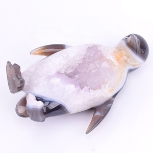 Chất Lượng Cao Đánh Bóng Thạch Anh Pha Lê Đá Quý Tay Chạm Khắc Động Vật Mã Não Geode Chim Cánh Cụt - Product Image 5