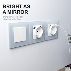 EU Standard 16A 250V 86*86 German Schuko Wall Socket with Fast Charging PD20W Type-A Type-C USB <strong>Port</strong> Tempered Glass Panel - Product Image 3