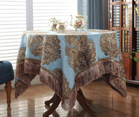 Nappe de table en chenille européenne personnalisée Ychon avec pompon, nappe de table basse de salon, nappe carrée