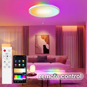 Lampu plafon LED pintar, lampu hias langit-langit RGBCW Panel bulat, lampu Game ruang tamu