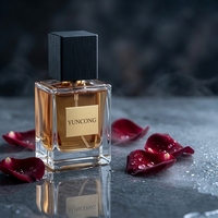 YUNCONG Flacon de parfum rétro en verre transparent à fond épais, motif grain de bois noir, avec ruban bronzé marron et boîte cadeau
