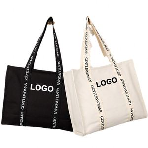 Bolsa de Mano de Lona de Algodón con Logotipo Personalizado, Asa Larga, Impresa, para Mujer, 100% Orgánica, Reutilizable, Bolsas de Compras, Bolsa de Mano Grande - Product Image 1