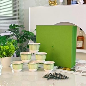 Classic Green Bone China 6-Piece Tea <b>Cups</b> Dishwasher Safe Gift Box Included European Hotel Home Gift - Product Image 3