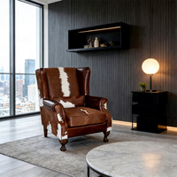 Fauteuil d'appoint vintage en cuir véritable marron, style mid-century modern, pour salle à manger ou salon, avec dossier haut et structure en bois massif