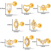 Maina Round Ball Inlaid Zircon Cartilage Earrings ASTM F136 Titanium Labret Piercing Internally Thread Ear Lip Stud for Women