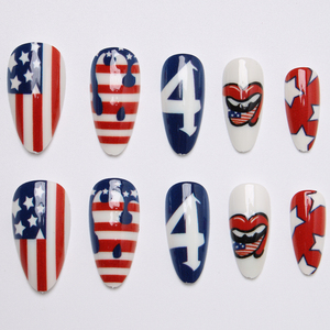 Uñas Postizas <span class=keywords><strong>con</strong></span> Diseño de Bandera, Almendradas y Largas, Estilo Punk <span class=keywords><strong>con</strong></span> Labios, Estrellas y Rayas, <span class=keywords><strong>Manicura</strong></span> Deportiva y Urbana para Mujer - Product Image 3