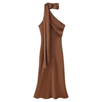 PB&ZA Femme 2026 Nouvelle Robe Midi Chic et Tendance à Col Halter et Foulard, Vintage Unie Sans Manches, Robes Féminines Vestidos Robe Mujer