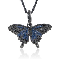 Collier pendentif mini papillon glacé, micro-pavé CZ coloré, bijoux hip-hop en gros