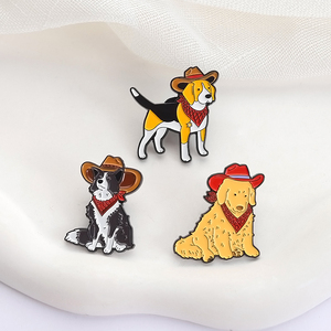 Dessin animé Cowboy chien de compagnie émail broches drôle Golden Retriever Beagle Border Collie broches revers Badge bijoux cadeaux pour les amis - Product Image 3