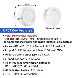 DX-SMART CP33 บีคอนบลูทูธ Eddystone BLE 5.1 บีคอนประหยัดพลังงาน แท็กติดตามไร้สาย รองรับ iBeacon, Eddystone - Product Image 2