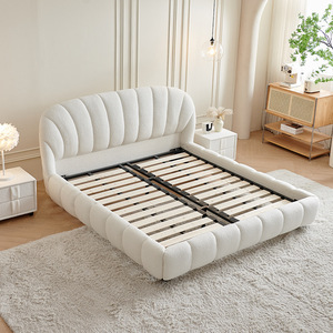 Cama de Lujo con Diseño de Concha de Princesa en Terciopelo, Cabecera Suave, Base de Cama Doble/Queen, Estilo Moderno Francés - Product Image 5