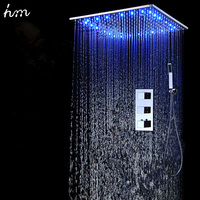 Salle de bains Ceilling LED Douche Ensemble 304 en acier inoxydable 20 pouces SPA Brouillard Précipitations Panneau De Tête De Douche Avec Mitigeur Thermostatique Robinets