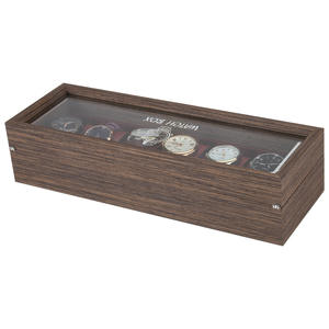 6 Slot legno di lusso scatola di orologi Organizer nuova luce stile nero rosso pelle interna morbida custodia <span class=keywords><strong>Display</strong></span> per orologi realizzati in vetro PC - Product Image 6