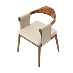 Poltrona Moderna in Legno Massello con Seduta Imbottita in Pelle per <span class=keywords><strong>Cucina</strong></span>, Soggiorno, Ufficio e Laboratorio - Product Image 2