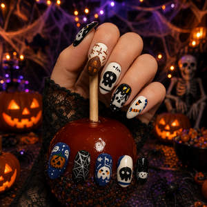 Ongles à presser Halloween, peints à la main, couvrance totale, pré-dessinés, courts à moyens, en acrylique, pour manucure de fête - Product Image 5