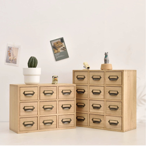 Organisateur de tiroirs rectangulaire en bois, <span class=keywords><strong>meuble</strong></span> de <span class=keywords><strong>rangement</strong></span> de bureau classique fait main, 12 tiroirs pour l'organisation de la maison et du bureau, poignées métalliques - Product Image 2