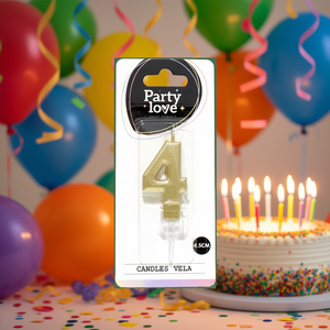 Vela de Cumpleaños con Número 4 Dorado, 4.5 cm, Party Love - Product Image 3