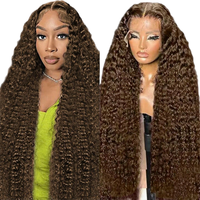 Perruque frontale en dentelle HD 13x4 en cheveux humains vierges Remy, ondulations profondes, sans colle, pré-épilée, brun chocolat, longue, pour femmes noires