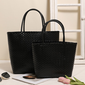 Sac à main tissé en plastique <span class=keywords><strong>de</strong></span> couleur unie - Nouveau panier <span class=keywords><strong>de</strong></span> courses tendance, sac <span class=keywords><strong>de</strong></span> <span class=keywords><strong>plage</strong></span>, sac à main en paille avec poignée et sac décontracté - Product Image 3