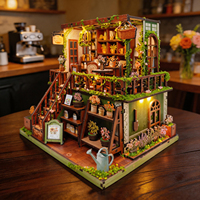 Y-TOP DIY Rumah Kayu 3D Puzzle Toko Taman Model Mini, Struktur Mortise Tenon dengan Lampu LED, Hadiah Dekorasi Hobi Buatan Tangan untuk Dewasa