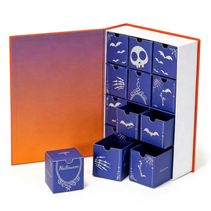 Custom Book Shaped Halloween Advent <b>Calendar</b> Box with 12 Drawers Rigid Cardboard Purple Mystery Blind Box Gift Packaging Box - Product Image 1