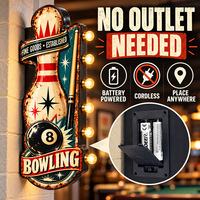 Enseigne LED vintage de bowling et billard 8 boules, enseigne métallique LED, art mural rétro sportif pour salle de jeux, bar, pub, man cave, décoration intérieure