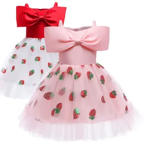 HDKZT8275 Mode Kinder Party Wear Mädchen Kleid Kinder kleidung Erdbeer Pailletten Kleider Off-Shoulder Tutu Catwalk Rock