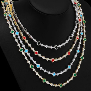 Nuoya Hip Hop Phong Cách Mới Đá Trong Bốn Lá <span class=keywords><strong>Clover</strong></span> Vòng Cổ Màu Bạc 6.5Mm CZ Kim Cương Đầy Màu Sắc Quần Vợt Chuỗi Trang Sức Cho Phụ Nữ - Product Image 3