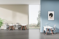 Poste de travail modulaire personnalisé avec logo, bureau avec séparateur, gestion des câbles, armoire de rangement, structure en acier