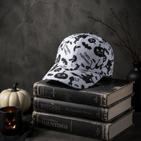 Cappellino da Baseball Personalizzato a 6 Pannelli con Visiera Curva, Stampa Silhouette Halloween in Bianco e Nero, Fornitore OEM ODM, Vendita all'Ingrosso Diretta dalla Fabbrica