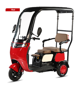 Tricycle électrique rouge 1000W pour passagers, avec panier, 2 places, pour adultes, carrosserie ouverte. - Product Image 2