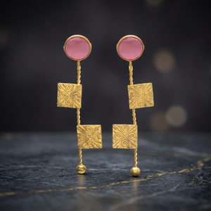 New Arrival Handmade Monalisa Zircon Indian Traditional Gold Plated Brass Stud <b>Earrings</b> with Flower Imprint Children's - Product Image 2