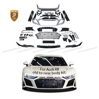 Kit de Carrocería para Audi R8 Estilo Antiguo a Nuevo Material de Fibra de Vidrio+PP Parachoques Delantero Faldones Laterales Labio Trasero Parrilla Alerón Bodykit