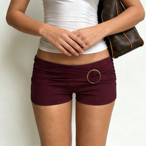 <b>Women</b> High <b>Waist</b> Ring Detail Ruched <b>Shorts</b> Sexy Slim Fit Stretch Hot Pants High <b>Waist</b> Slim Fit Clubwear <b>Shorts</b> - Product Image 3