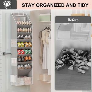 Over the Door Hanging Shoe Organizer with 8 Large <b>Shelves</b> and Side Pockets Space Saving Shoe Storage for Closet Entryway - Product Image 4